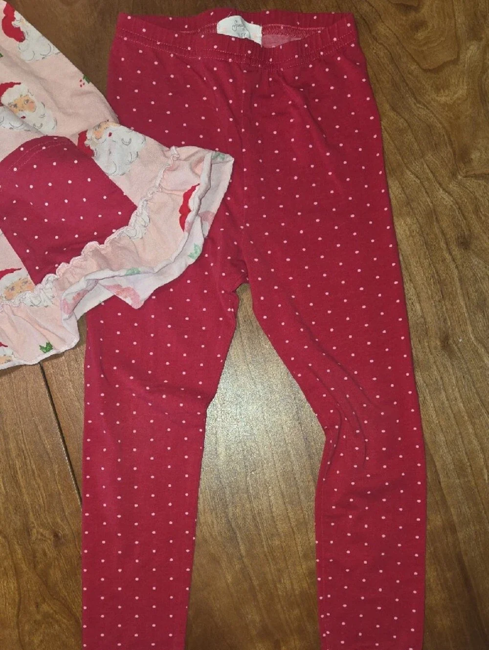 SweetHoney Pink Santa Tunic & Red Polka Dot Leggings Set